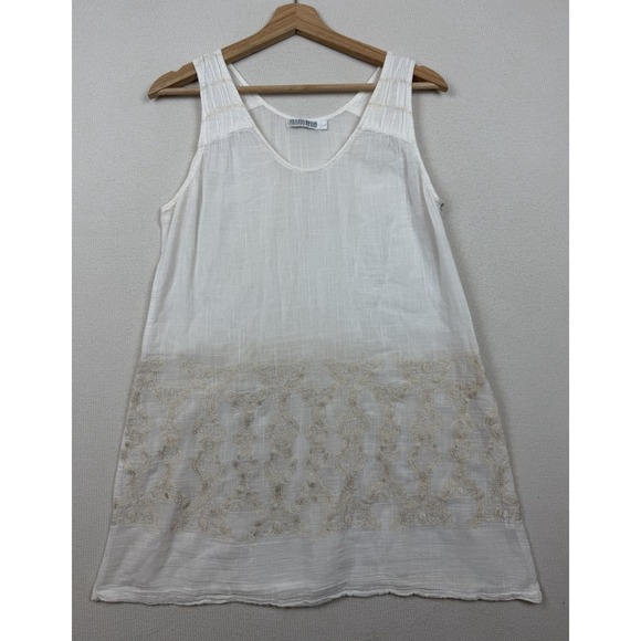 Monoreno Tops - Monoreno Women's Embroidered Ivory Tunic‎ Blouse Size L Semi-Sheer Zip Romantic